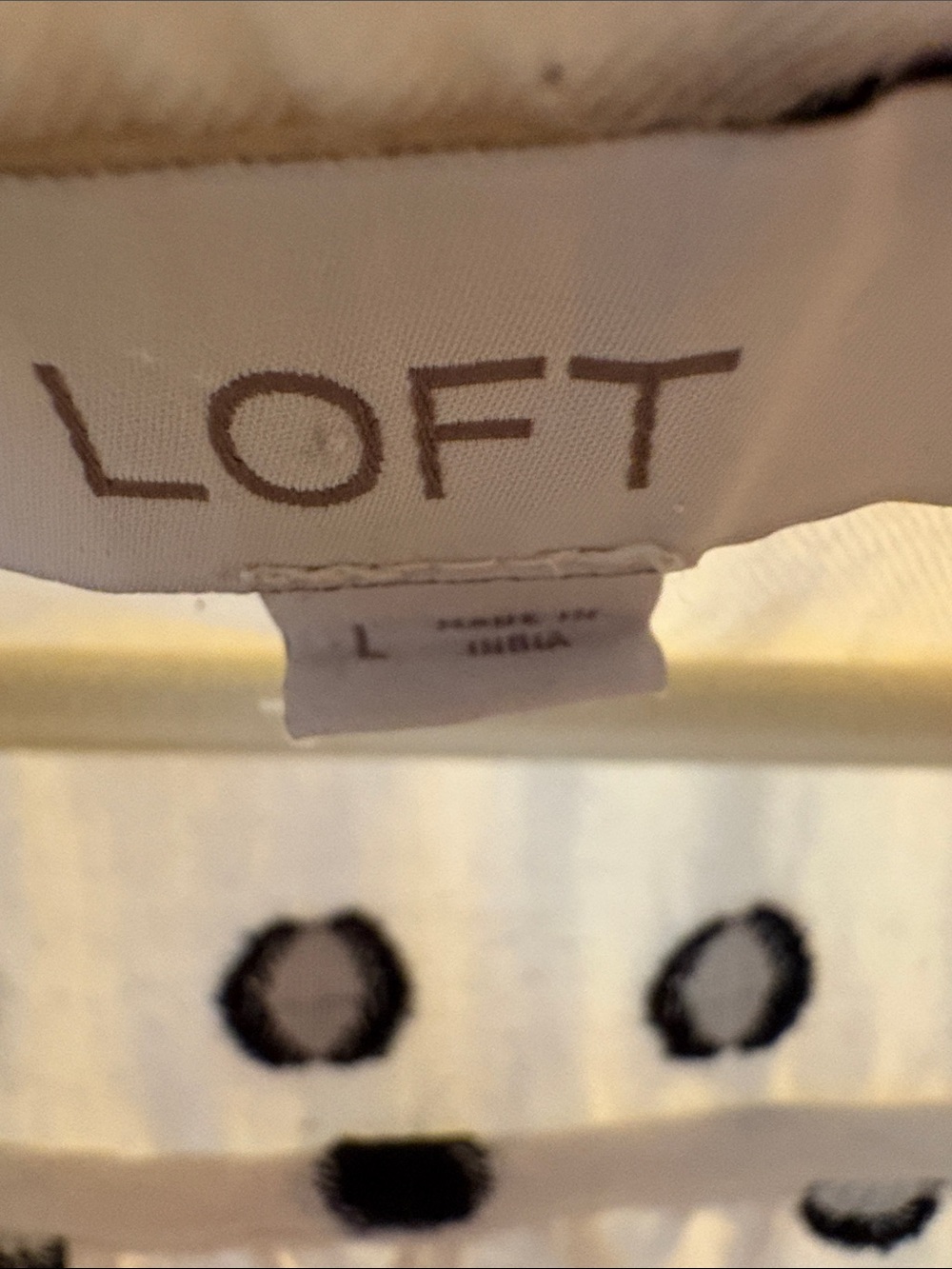 LOFT Ivory Blouse with Black Polka Dots and Henley Placket - Picture 2 of 9